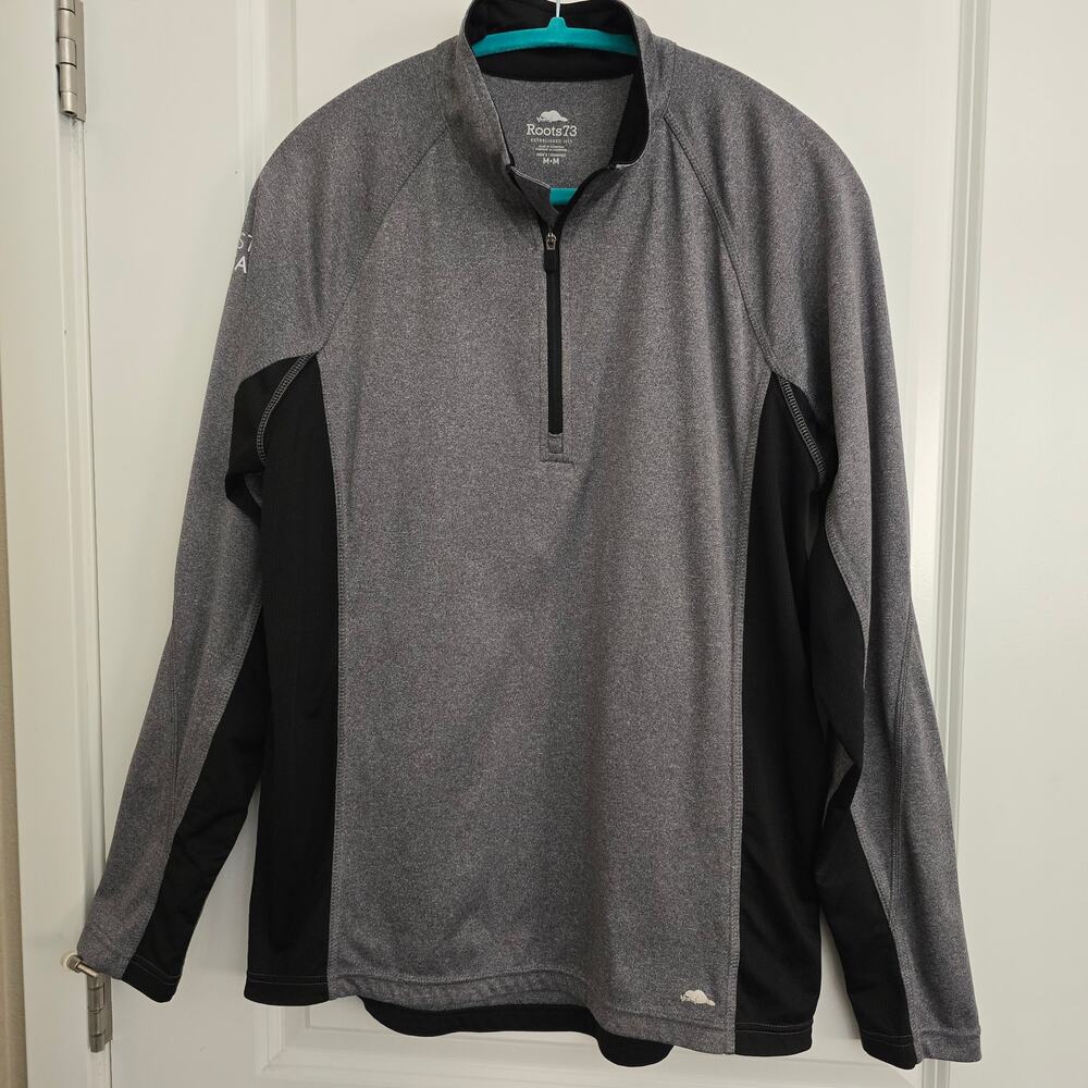 Men's Roots73 Gray & Black 1/4 Zip  Long Sleeve Lightweight Pullover Size M